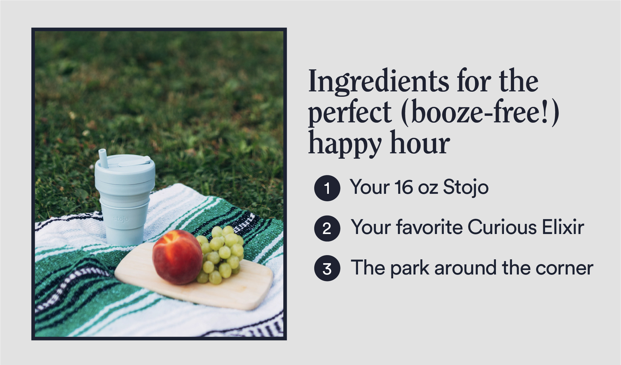 Ingredients for booze-free happy hour