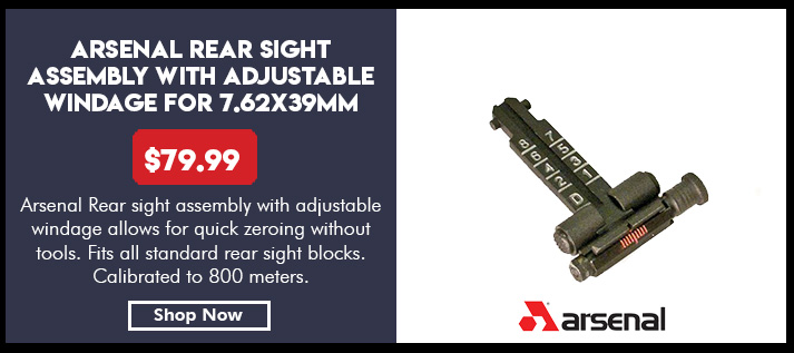 Arsenal Rear Sight Assembly with Adjustable Windage for 7.62x39mm and 5.56x45mm Rifles