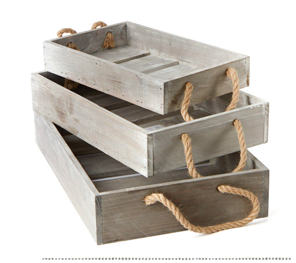 Gray Washed Wooden Tray Set