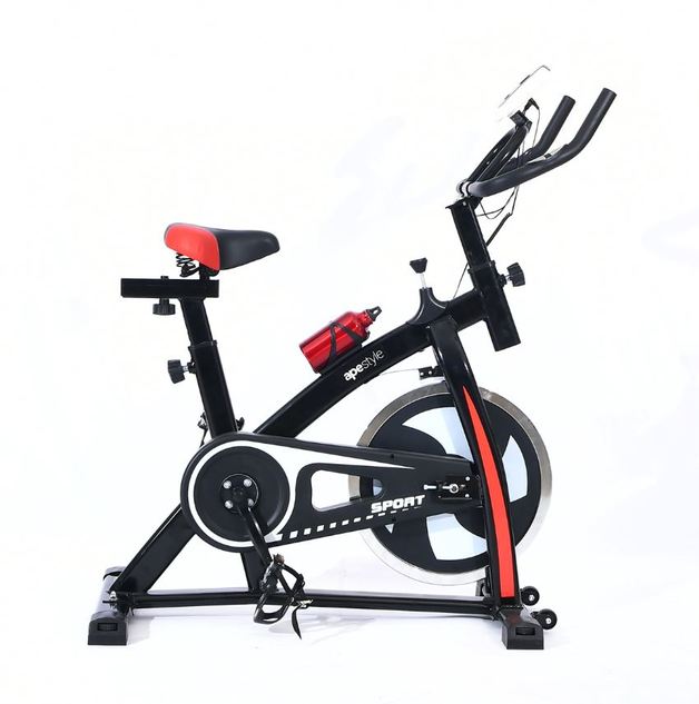 Ape Style Deluxe Spin Bike with Flywheel Home Gym Exercise (Black/White)