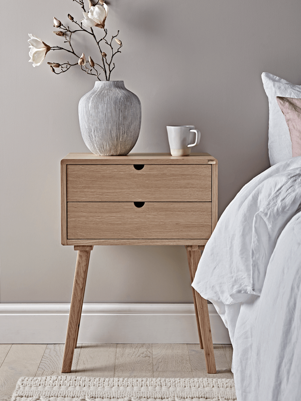 Two Drawer Oak Bedside Table