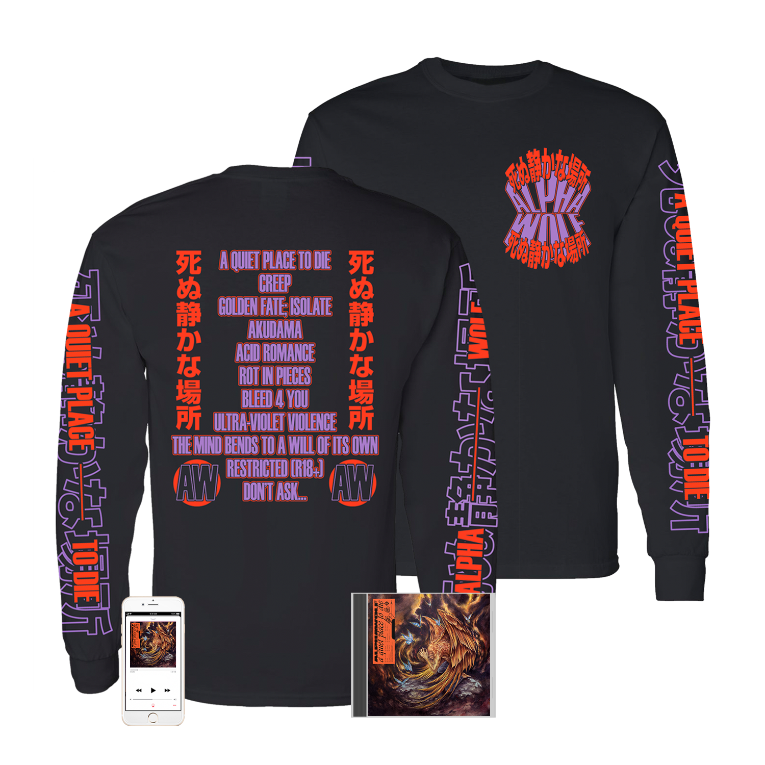 Alpha Wolf - 'A Quiet Place To Die' Track List Long Sleeve Pre-Order Bundle