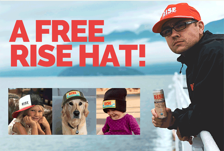 A free Rise hat! Image of guy with a hat that changes. Photos over of different hats.