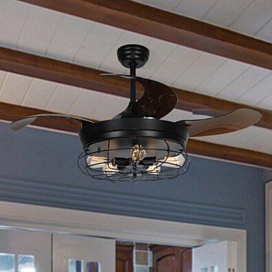 Industrial Ceiling Fans with Retractable Blades, Light and Remote
