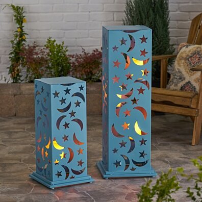 Rovien Outdoor Iron Cutout Lantern (Set of 2)