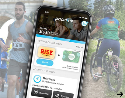 Photo of phone Paceline screen over runner and cyclists.