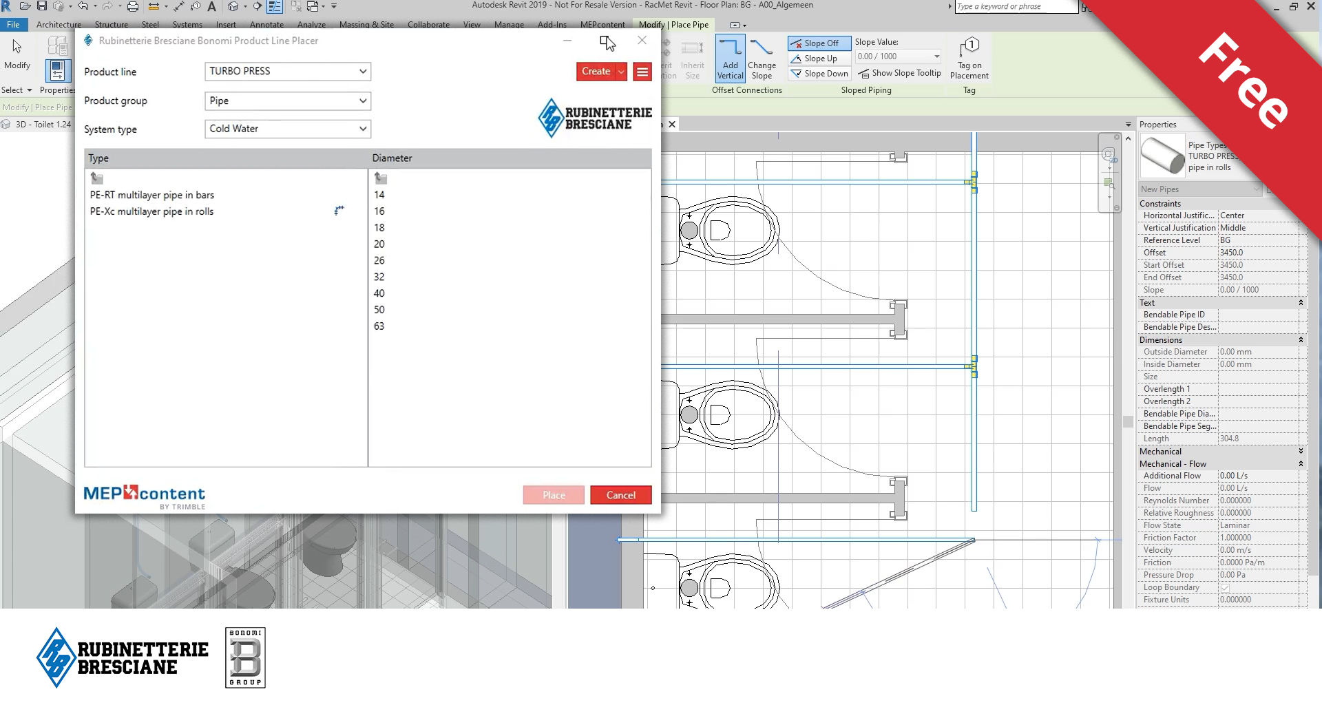 Design piping systems fast and easy with the new branded Rubinetterie Bresciane Bonomi  Product Line Placer for Revit
