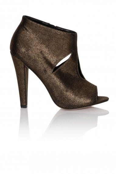 Dark bronze cut out peep toe ankle boot