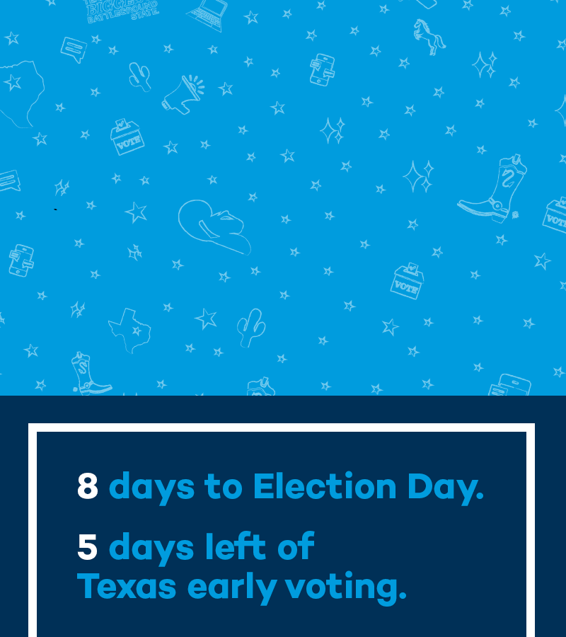 This is it. 8 days to Election Day. 5 days left of Texas early voting.