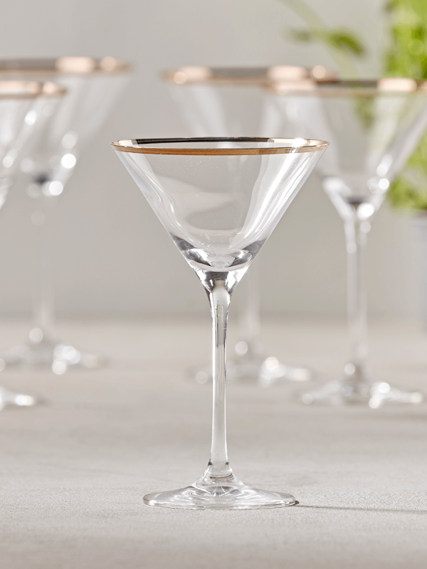 NEW Six Gold Rim Martini Glasses