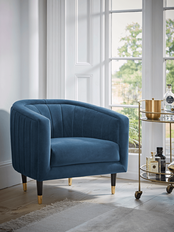 Fluted Velvet Occasional Chair - Blue