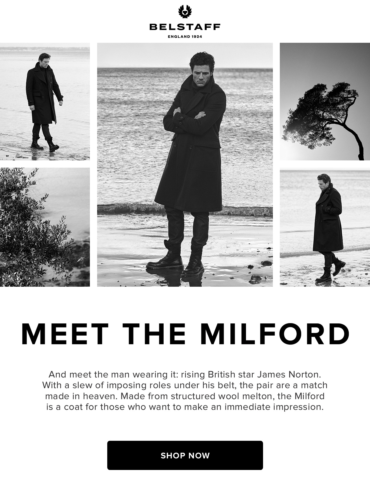And meet the man wearing it: rising British star James Norton. With a slew of imposing roles under his belt, the pair are a match made in heaven. Made from structured wool melton, the Milford is a coat for those who want to make an immediate impression. 