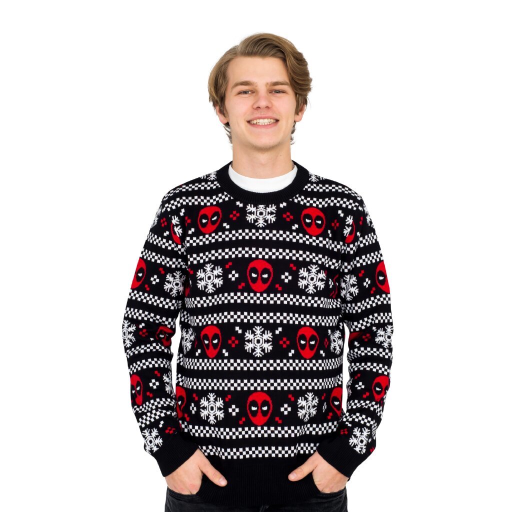 Image of Deadpool Holiday Snow Stripes Ugly Christmas Sweater