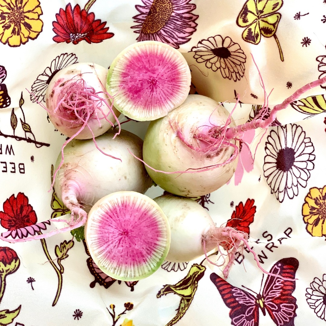 Bee''s Wrap meadow magic reusable food wrap with radishes on top