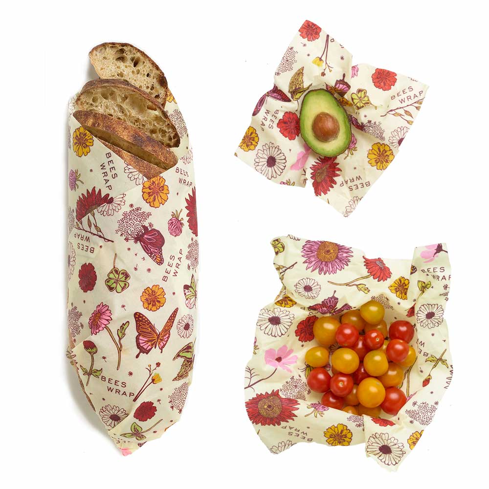 Bee''s Wrap meadow magic vegan reusable food wrap in an assorted 3 pack
