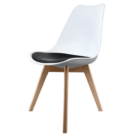 Eiffel Inspired White and Black Dining Chair with Squared Light Wood Legs