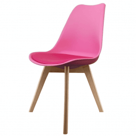 Eiffel Inspired Bright Pink Plastic Dining Chair with Squared Light Wood Legs