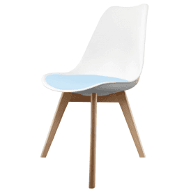 Eiffel Inspired White and Blue Dining Chair with Squared Light Wood Legs