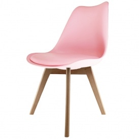Eiffel Inspired Light Pink Plastic Dining Chair with Squared Light Wood Legs