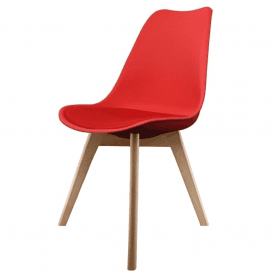 Eiffel Inspired Red Plastic Dining Chair with Squared Light Wood Legs