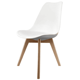 Eiffel Inspired White Plastic Dining Chair with Squared Light Wood Legs