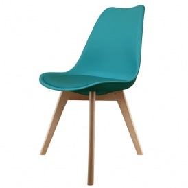 Eiffel Inspired Teal Plastic Dining Chair with Squared Light Wood Legs