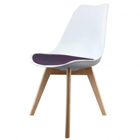 Eiffel Inspired White and Aubergine Purple Plastic Dining Chair with Squared Light Wood Legs