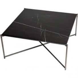 Black Marble Square Coffee Table with Gun Metal Cross Base