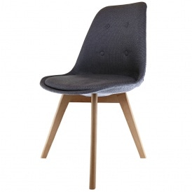 Eiffel Inspired Dark Grey Fabric Dining Chair with Squared Light Wood Legs