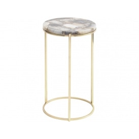Multi Coloured Agate Circular Side Table with Brass Frame