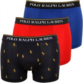 3-Pack Polo Player & Solid Boxer Trunks, Blue/Red/Navy
