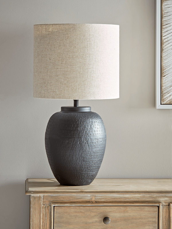 NEW Black & Neutral Textured Table Lamp