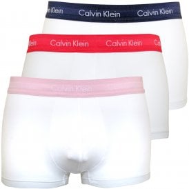 3-Pack Low-Rise Boxer Trunks, White with blue/pink/orange