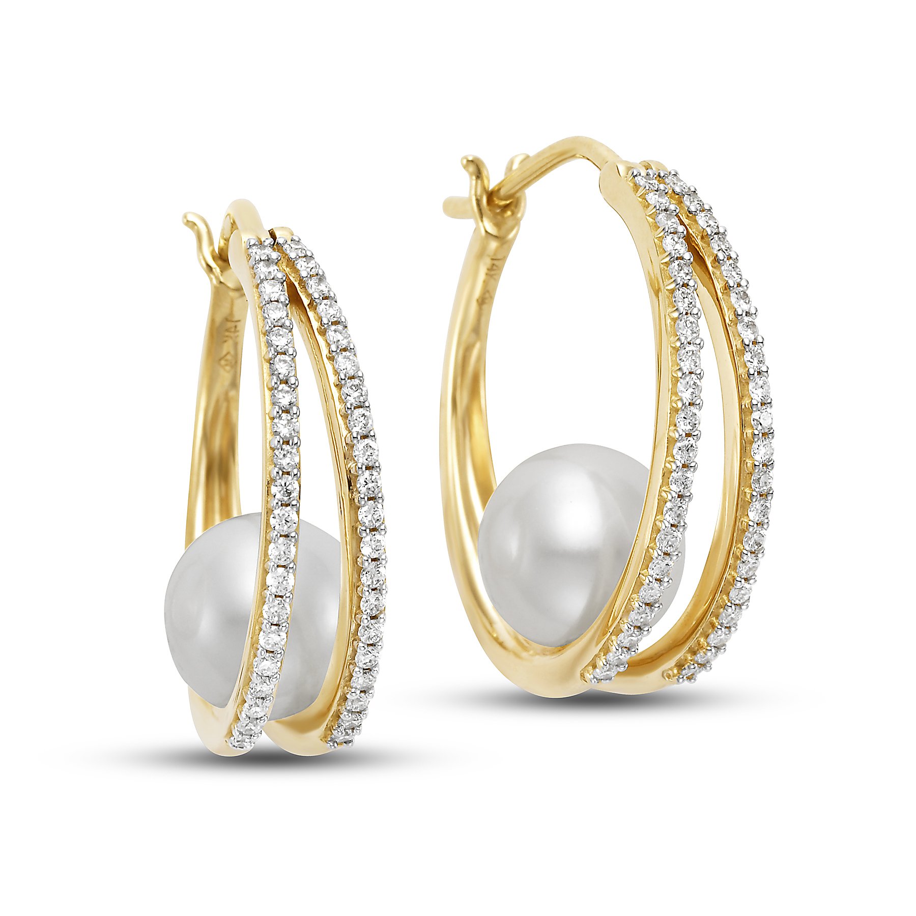 Image of Mastoloni Pearl & Pave Diamond Hoop Earrings