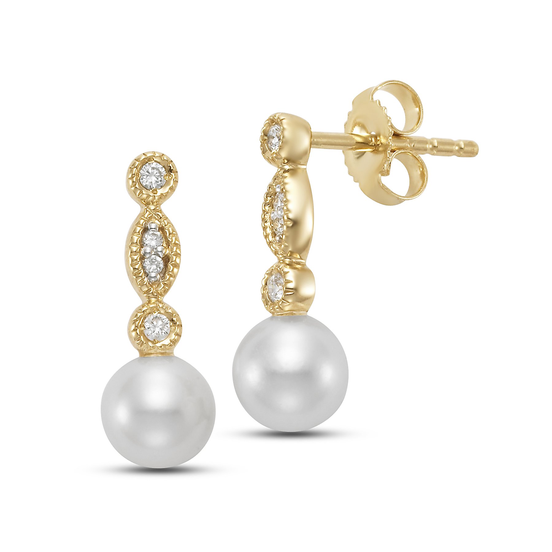 Image of Mastoloni Millegrain Pearl & Diamond Earrings