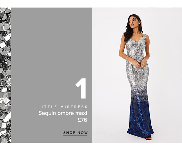 Little Mistress Caprice Silver And Blue Sequin Ombre Maxi Dress