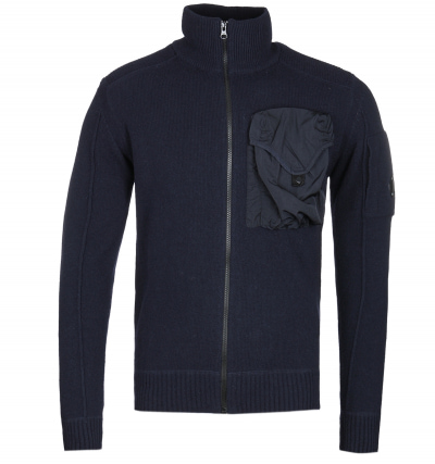 CP Company Zip Through Lens Navy Knitted Sweater