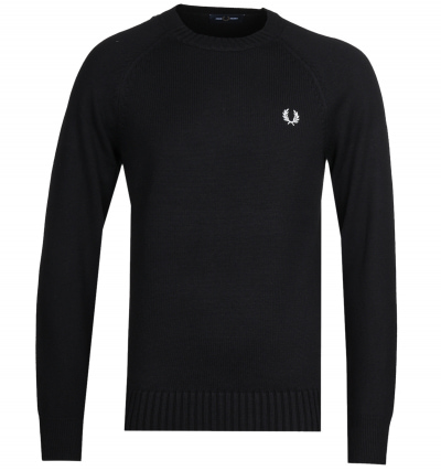 Fred Perry Contrast Texture Black Crew Neck Sweater