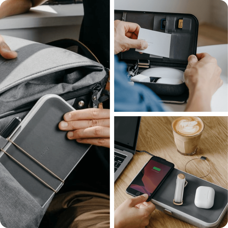 Orbitkey Nest portable desk organizer comes with a built-in wireless charger