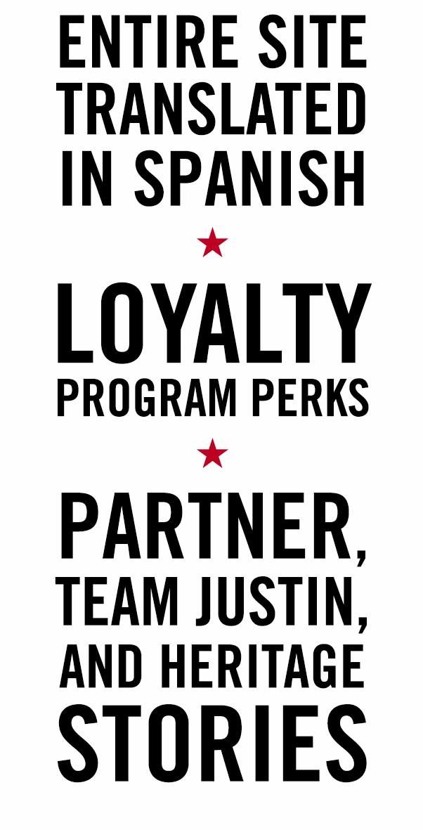 Entire Site Translated In Spanish Loyalty Program Perks Partner,Team Justin, and Heritage Stories