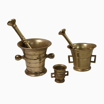 Image of Antique Brass Mortars, Set of 3