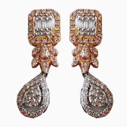 Image of White Gold Earrings and 18-Karat Pink Diamond, Set of 2