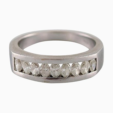 Image of Diamond Ring of 14 Karat White Gold with 9 Oval Diamonds