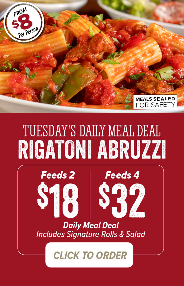 Tuesday Rigatoni Abruzzi Daily Meal Deal. Click to order