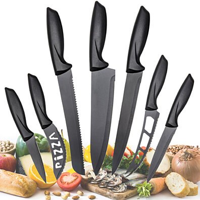 Stainless Steel Knife of 7 Piece -Multi-Use Kitchen Knives Set - Steak Knives, Cheese Knife - Pizza Knife, Bread Knife,Carving Knife