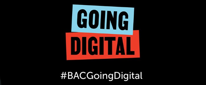 The words GOING DIGITAL against a blue and red background.