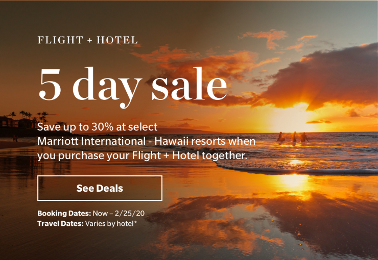 5 day sale, save up to 35% at select Marriott International-Hawaii.