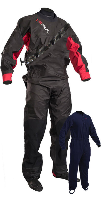 2019 Gul Mens Dartmouth Eclip Zip Drysuit + Underfleece GM0378-B5 - Black / Red