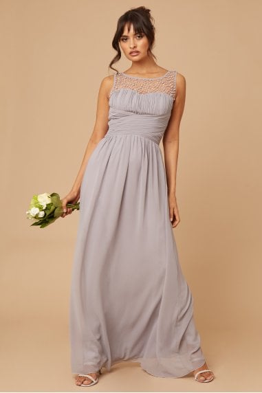 Bridesmaid Grace Grey Embellished Neck Maxi Dress