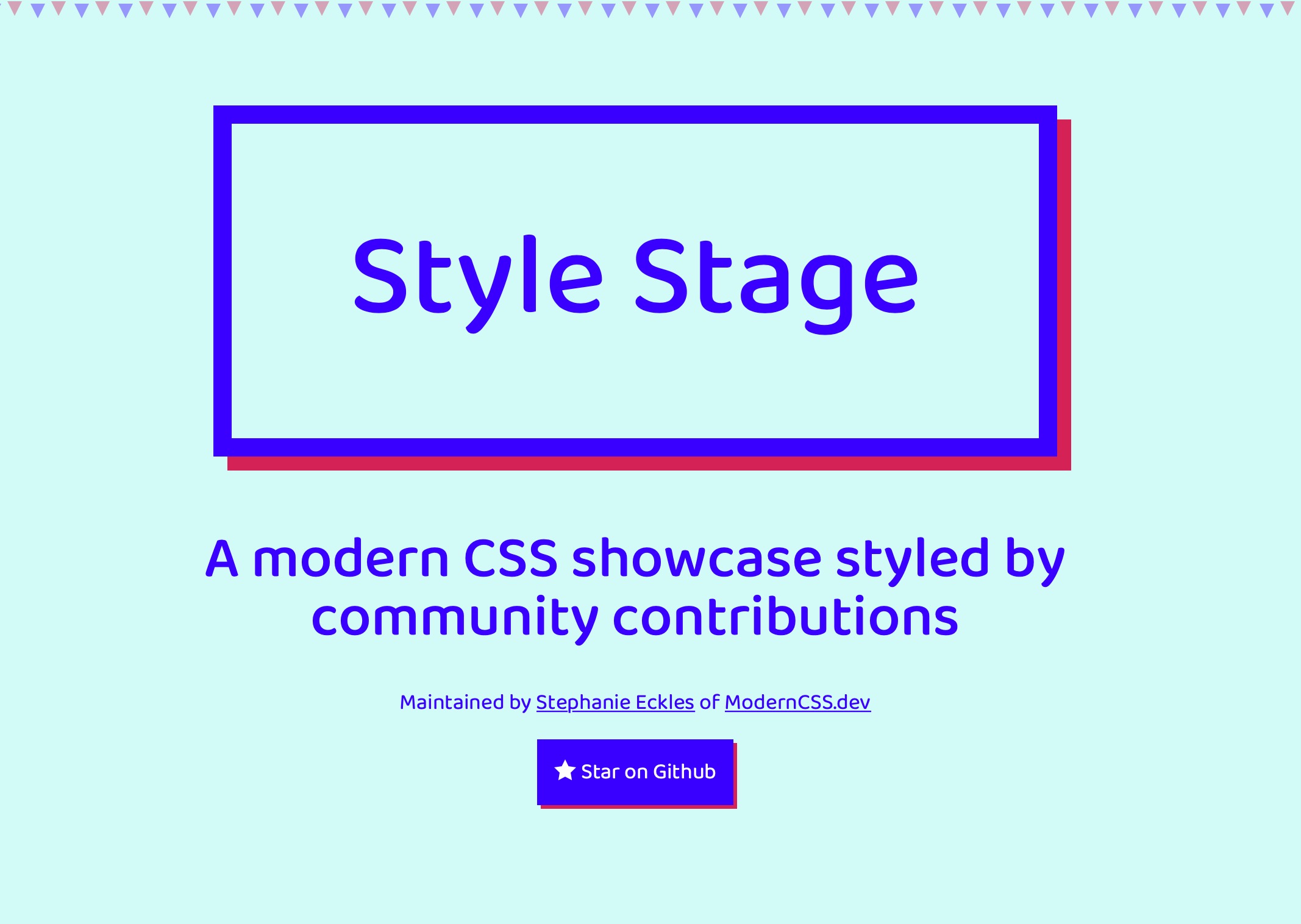 A very bold homepage which features "Style Stage" in massive letters